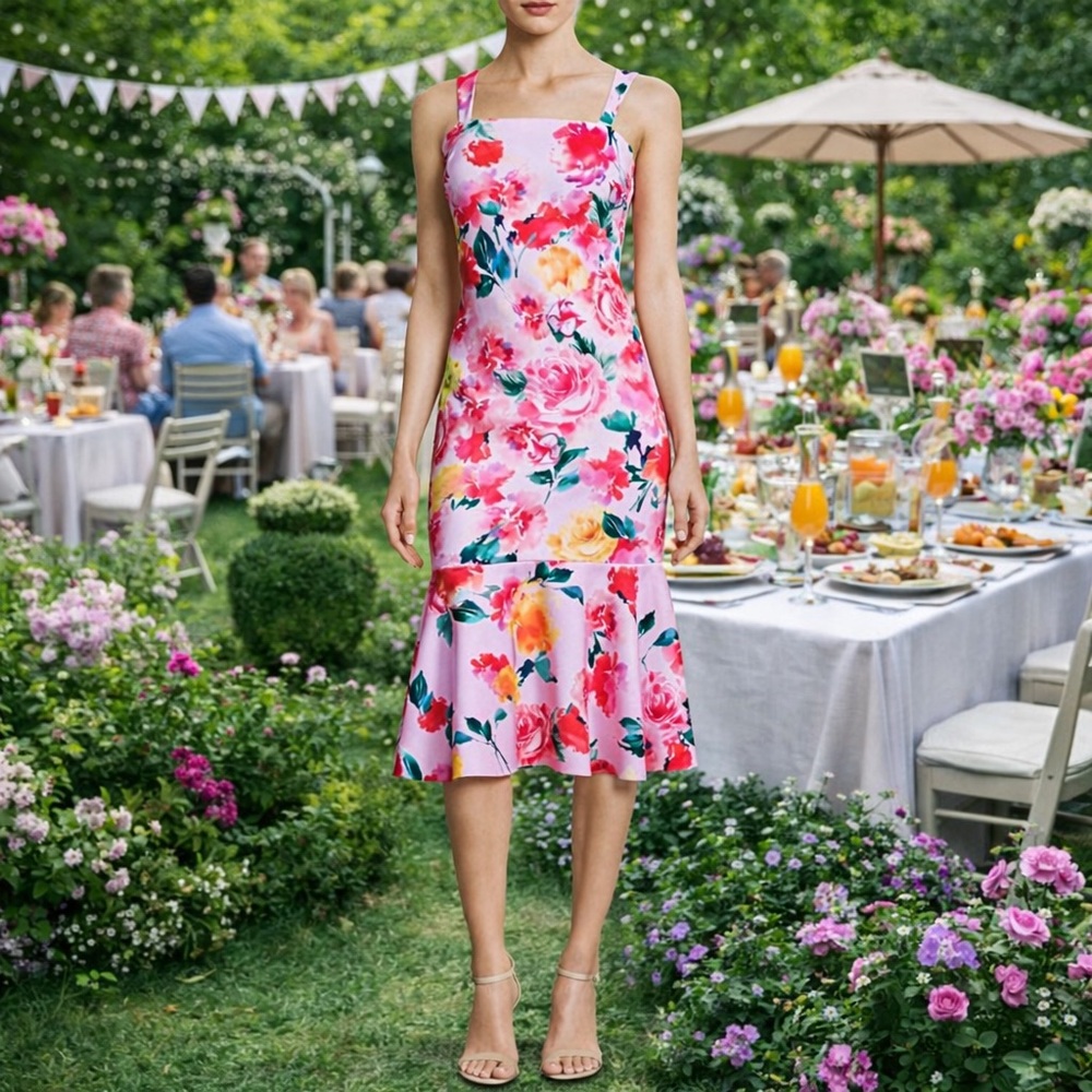 LAUNDRY BY SHELLI SEGAL FLORAL TRUMPET DRESS